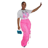 Fongt Hot Women's New Retro Casual Hole-Breaking Workwear Wide-Legged Multi-Bag