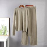 Basic Two Piece Knitted Loose Pants and O Neck Sweater Women 2021 Autumn Winter Warm Sets Female Tracksuits