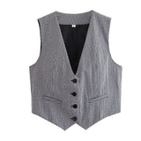 Fongt Women's Retro Solid Color Candy Color V-Neck Short Suit Vest / Horse Clip Cane