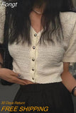 Short-sleeved Women Summer Simple Solid Knitted Cardigan V-neck Slim Crop Top Thin Knitwear