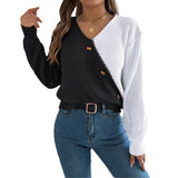 Fongt Shooting 2025 Autumn And Winter Casual V-Neck Button Bump Color Lantern Sleeve Sweater