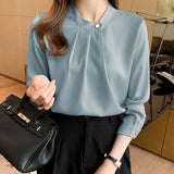 Fongt New Autumn New Professional Shirt Female Design Sense Niche Korean Version Long Sleeve Satin Chiffon Top Female-Outfit