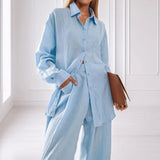 Fongt Women's Design And Casual Suit 2025 Spring New Simple Repair Shirt Trousers Two Sets