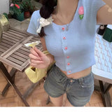 Babes Salt Knitted Jersey Short Sleeves New Top Design Short Embroideet Collar Sweet Hot