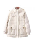 Crescent Buckle Short Down Jacket Female 2024 Winter New Hooded Thick Waist Show Thin White Duck Down Warm Coat-Outfit