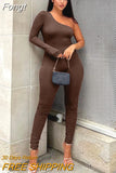 Sexy Y2K Clothes One Shoulder Long Sleeve Backless Bodycon Jumpsuit For Women Club Sporty Streetwear Romper Fall