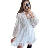 Fongt Women's Dress In Autumn 2025 V. Long-Sleeved Sweet Lace With Lotus Leafy