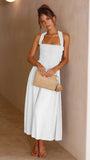 Fongt 2023 Sexy Outback Solid Color Cotton And Linen Collar Sling Dress 22010-Outfit