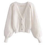 Vintage Set Shaggy Korea Style White Cardigan Furry Single-breasted Button Tank Top Knitted Sweater Jumper 1