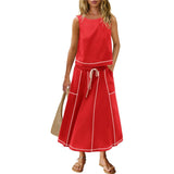 Fongt Hot 2025 New Summer Vacation Sleeveless Vest Half-Dress Cotton-Song Set Two-Piece Set