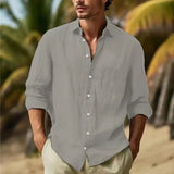 Fongt Men's Linen Shirt Button Shirt Summer Beach Shirt Pure