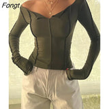 Women Y2k Ruched Slim Fit Crop Tshirts Long Sleeve Low Cut Fitted Knit Shirt Top Sexy Ribbed Cropped Blouse Tee Tops