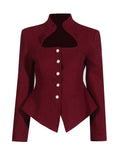 Fongt British Wind 2024 New Standing Collar Hollow Out Waist Irregular Short Texture Long Sleeve Suit Jacket Female-Outfit