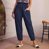 Fongt Four-Season Cotton Nine-Point Trousers Loose Waist Slacks Slant Pocket Trousers Women