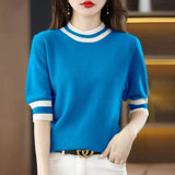 Fongt Round Collar Half-Sleeve Tight Cover Sweater Five-Point Sleeve Top Female Knitting Bottom Flying Sleeve Half-High Collar