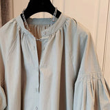 Womens Tops and Blouses Causal Puff Sleeve O-neck Causal Shirts 2023 Spring New Korean