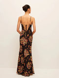 Fongt 2025 New Sling Print V-Necked Trousers Short-Sleeved Women's Waist French Jumpsuit
