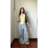 Fongt Summer Sweet Spicy Age Reduction Retro Zipper Sling Sling Vest Beautiful Back Dress Hanging Lattice Broad Leg Pants