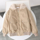 And Winter Plus Velvet Liner Candy-colored Tooling Women's Loose Coat Collar Wool Collar Imitation Lamb Student