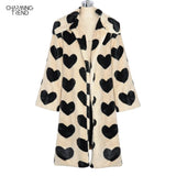 Winter Women Warm Faux Fur Coat Love Pattern Women Long Coat Turn Down Collar Women Warm Plush Coat Classic Coat