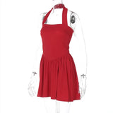 Halter Neck Sleeveless Pleated Mini Dress-Outfit