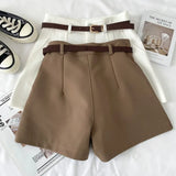Fongt Pure Color High-Rise Thin Suit Shorts Wide Leg Pants With Belt Woman 2025 Summer