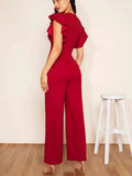 Fongt Women's Lotus Leaf Edge Design Temperament Jumpsuit