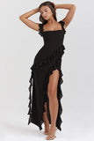 Fongt Summer New French Slings Wood Ear Design Picties Open Fork Dress Dress Woman
