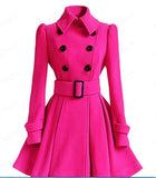 2023 Women‘s Elegant Thick Midi Length Double-breasted Overcoat Keep Warm A-line Loose Hem Tight Waist Woolen Coat with