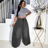Fongt Women's Loose Jeans New Women's Street Casual Loose Waist Wide Leg Pants