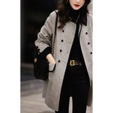 Fongt Autumn And Winter Retro New Fashion Double Buckle Leisure Long Temperament Bump Color Small Collar Hairs Of The Coat Woman
