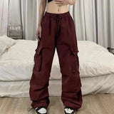 Fongt Sense High Street Cargo Pants Female 2025 New Loose Straight Leg Wide Leg Large Pocket Casual Retro Bundle Leg Pants