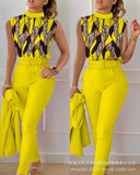 Series) 2023 Women's Red Print Shirt Pantsuit-With A Belt-Outfit