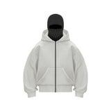 Fongt And Winter Personality Double Hat Design Hoodie Zipper Open Shirt Casual Coat Y2K