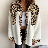 Fongt New Collared Leopard Print Plush Stitching Color Warm Long-Sleeved Autumn And Winter Shirt Jacket