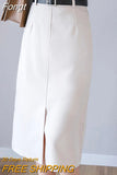 2023 Autumn Women Korean Fashion Front Split Skirt Knee Length Black High Waist A-Line Skirts Faldas Mujer Moda With
