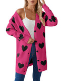 Fongt New Valentine's Day Love Knitted Cardigan V-Neck Button Long Coat Sweater Woman