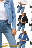Women's Short Denim Jackets Fashion Female Casual Long Sleeve Lapel Solid Button Pocket Slim Jean Jacket Fall Winter