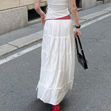 Fongt Skirt 2023 Summer White Cotton Patchwork Low Waist Slit Skirt-Outfit