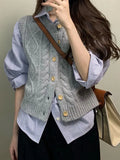 Fongt New Temperament Gentle Retro Wool Knitted Vest Women Autumn New Gray Wooden Buckle Sleeveless Vest
