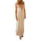 Collared With Ribbon Super Long V-Neck Sexy Dress