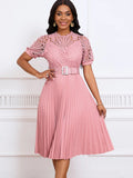 Fongt Women's Dress 2025 New Short-Sleeved Lace Splicing Folded African Dress Dress Dress