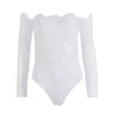 fancy summer fall off shoulder sexy playsuits jumpsuits long sleeve sheer lace patchwork hollow bandage skinny Outfits