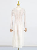 Fongt Temperament Dress Women's New Spring 2025 New Standing Collar Mesh Half-Perspective High-End Long Sleeve Swing
