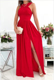 Wise Hot Style Summer Sleeveless Neck Open Back Slit Dress Women's Wear-Outfit