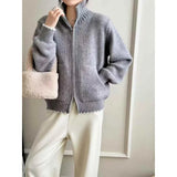 Fongt Solid Color Thin Knitted Collar Jacket 2025 New Simple Leisure Pocket Short Zipper Open Shirt