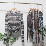 Fongt Collar Tie-Dye-Print Slim Long-Sleeved T-Shirt T-Shirt T-Shirt With Sunscreen 8159