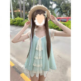 Fongt / Single-Piece Lace Mesh Spliced Bow French Top + Tight Waist White Short Skirt Set Woman