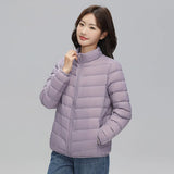 2023 Autumn And Winter New Light Down Jacket Female Short 90 White Duck Down Standing Collar Show Thin Casual Large Size Coat Tide-Outfit