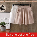 Women's Summer Shorts 100% Cotton High Waist Shorts Loose Casual Solid Shorts Pants Streetwear Elastic Waist Buy One Get